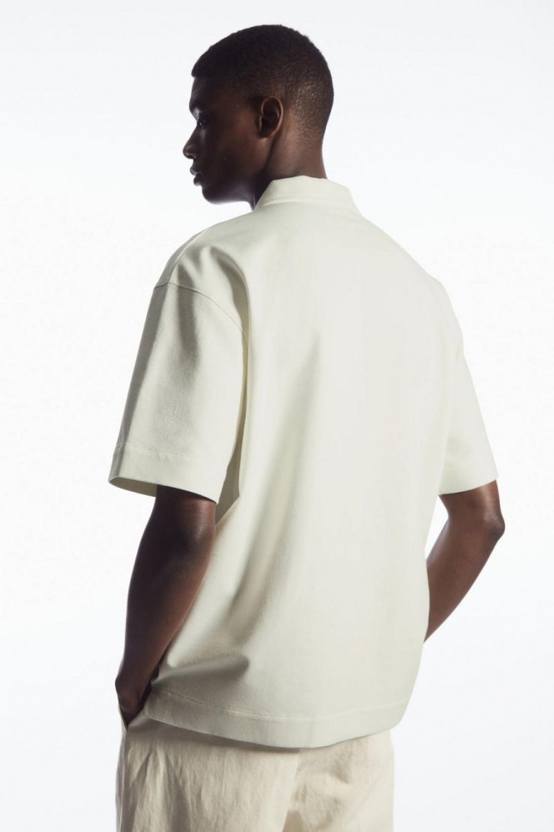 COS Twill Half-zip Pólóing Férfi Fehér | AUT-846502