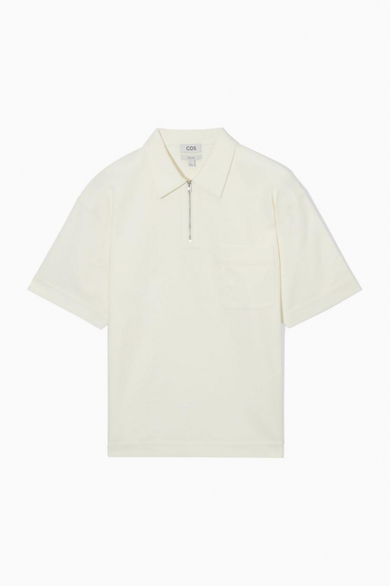 COS Twill Half-zip Pólóing Férfi Fehér | AUT-846502