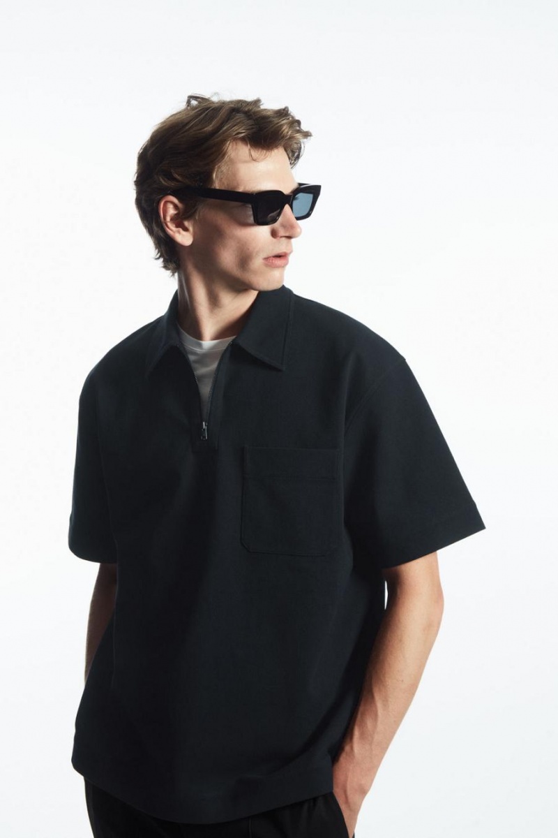 COS Twill Half-zip Pólóing Férfi Sötétkék | FQZ-127496