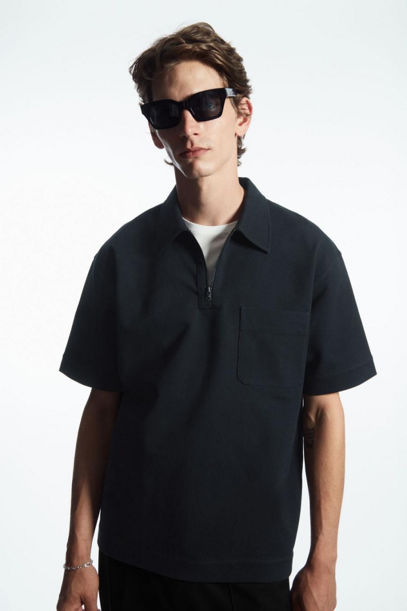 COS Twill Half-zip Pólóing Férfi Sötétkék | FQZ-127496