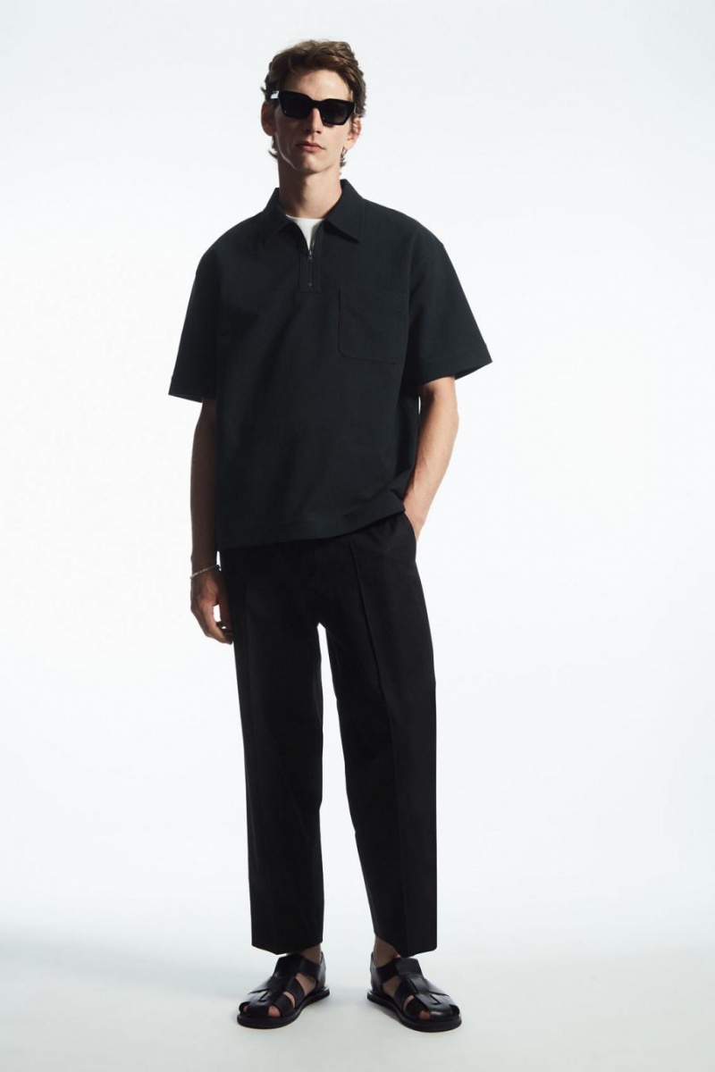 COS Twill Half-zip Pólóing Férfi Sötétkék | FQZ-127496
