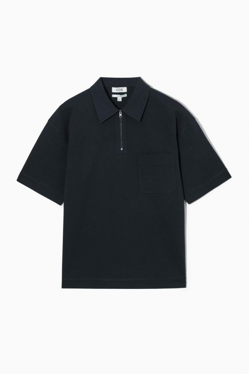 COS Twill Half-zip Pólóing Férfi Sötétkék | FQZ-127496