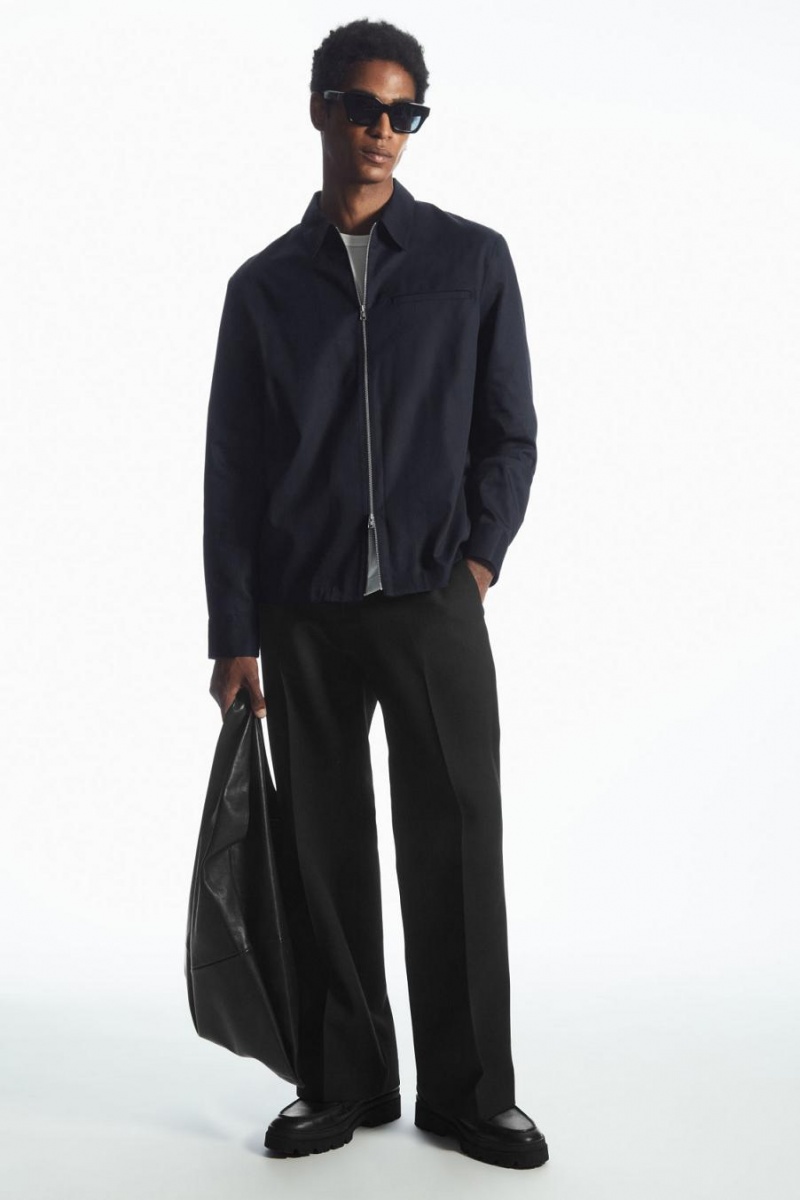 COS Twill Zip-up Ing Férfi Sötétkék | BEA-380427