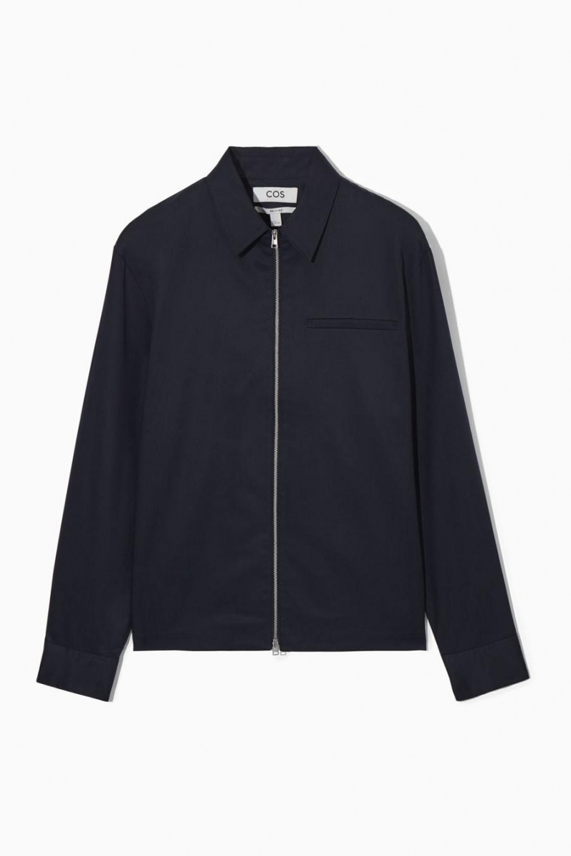 COS Twill Zip-up Ing Férfi Sötétkék | BEA-380427