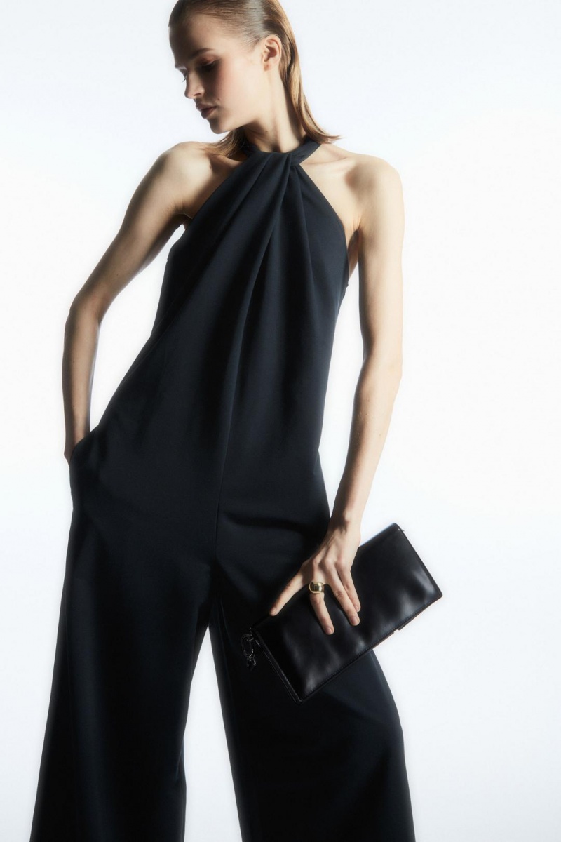 COS Twist-detail Halternec Jumpsuit Női Sötétkék | XWF-764015