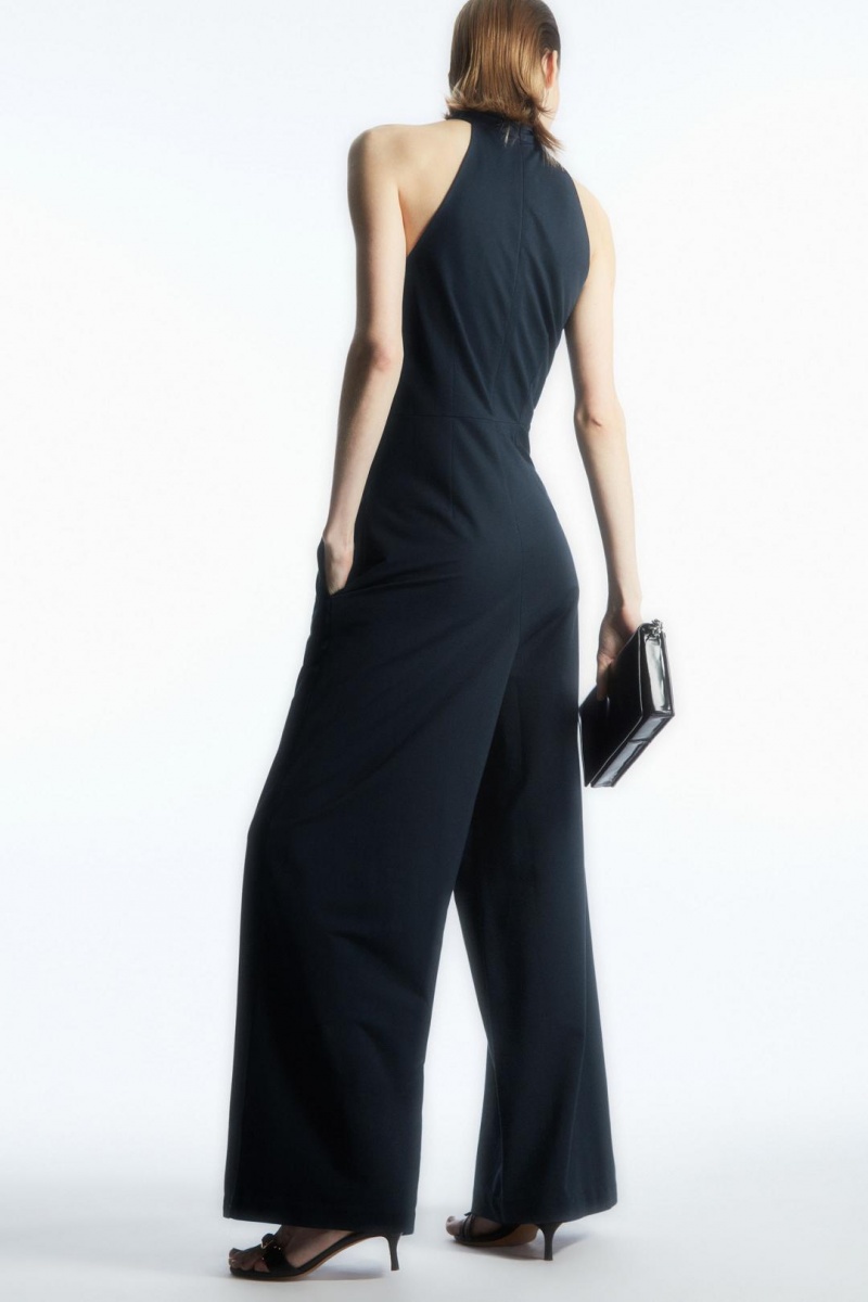 COS Twist-detail Halternec Jumpsuit Női Sötétkék | XWF-764015