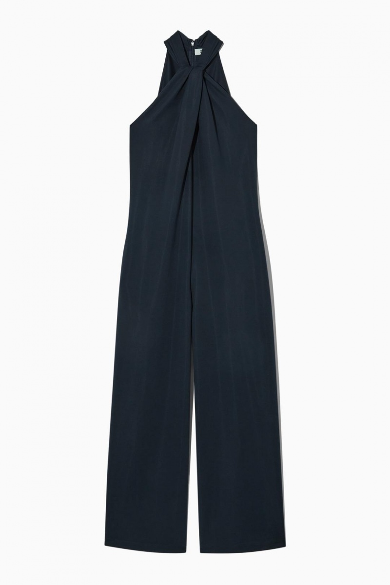 COS Twist-detail Halternec Jumpsuit Női Sötétkék | XWF-764015