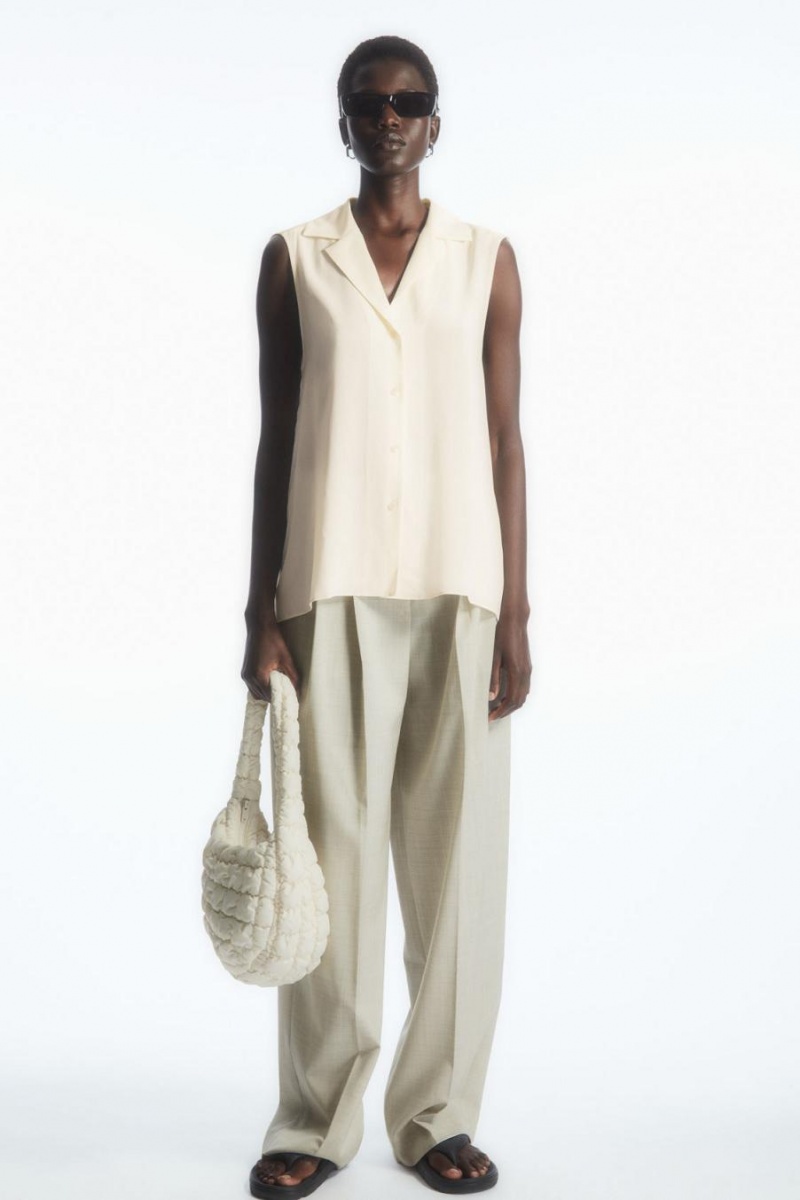 COS Ujjatlan Camp-collar Pure Silk Blúz Női Krém | FYP-451320
