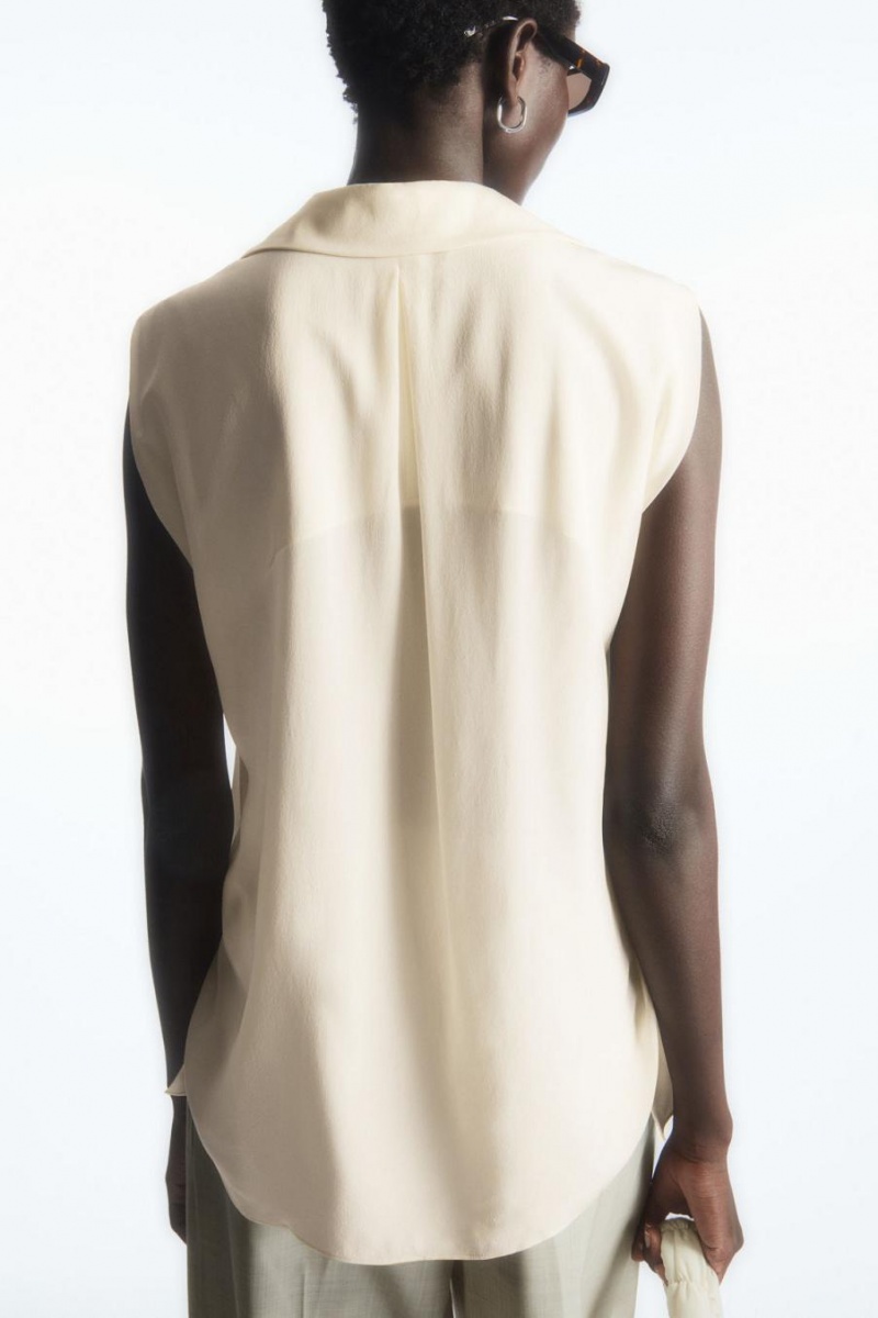 COS Ujjatlan Camp-collar Pure Silk Blúz Női Krém | FYP-451320