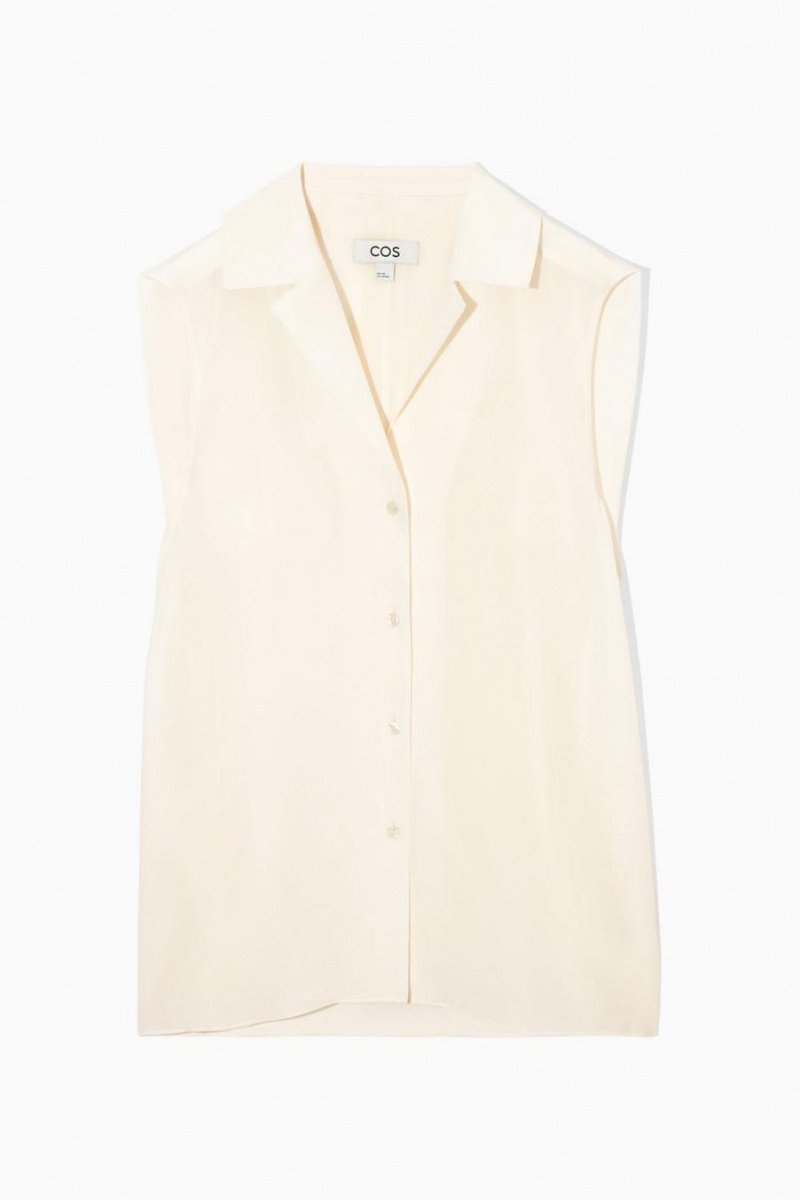 COS Ujjatlan Camp-collar Pure Silk Blúz Női Krém | FYP-451320
