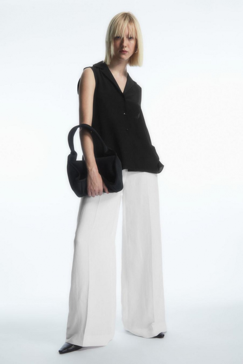 COS Ujjatlan Camp-collar Pure Silk Blúz Női Fekete | DON-786419