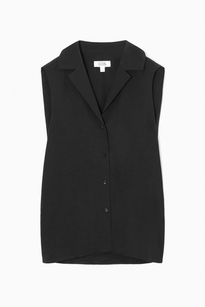 COS Ujjatlan Camp-collar Pure Silk Blúz Női Fekete | DON-786419