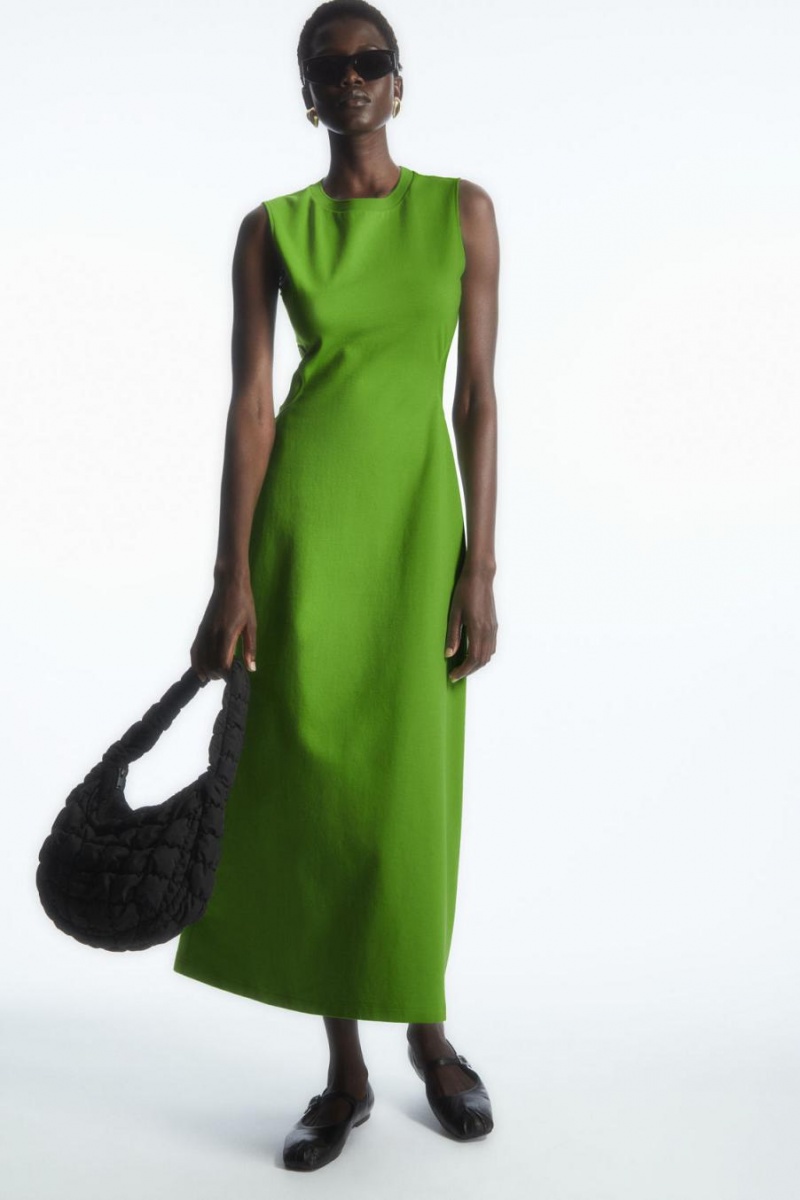 COS Ujjatlan Cutout Maxi Ruha Női Zöld | DUA-679123