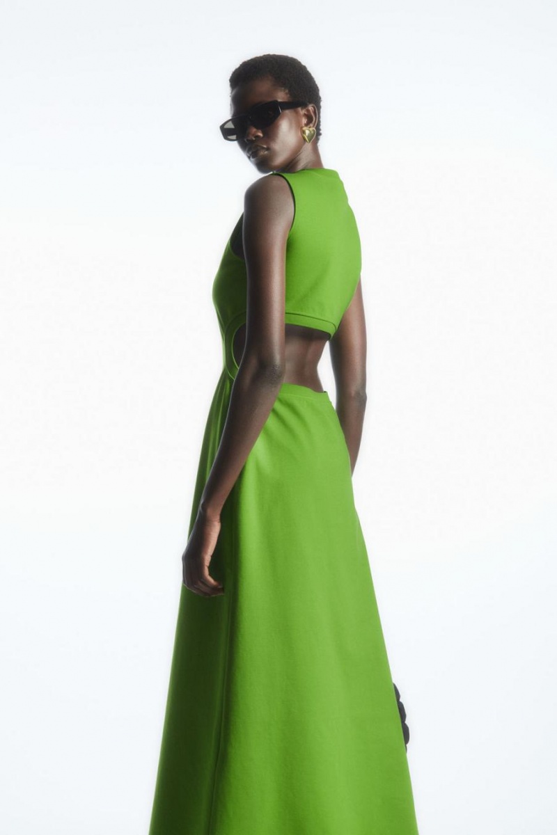 COS Ujjatlan Cutout Maxi Ruha Női Zöld | DUA-679123