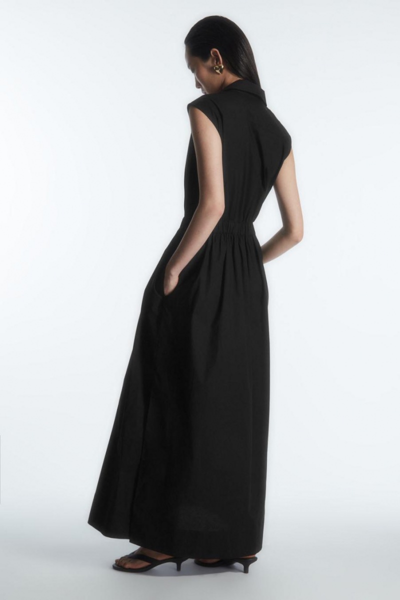 COS Ujjatlan Midi Shirt Ruha Női Fekete | SDU-256397