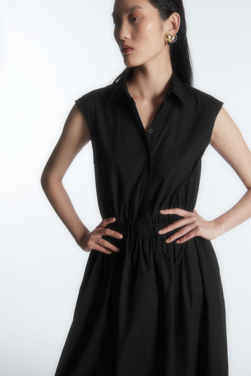COS Ujjatlan Midi Shirt Ruha Női Fekete | SDU-256397