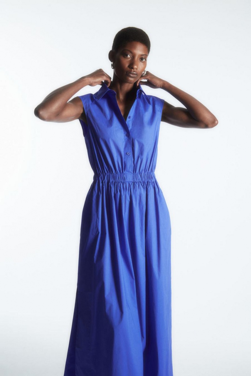 COS Ujjatlan Midi Shirt Ruha Női Világos Kék | LPH-537289