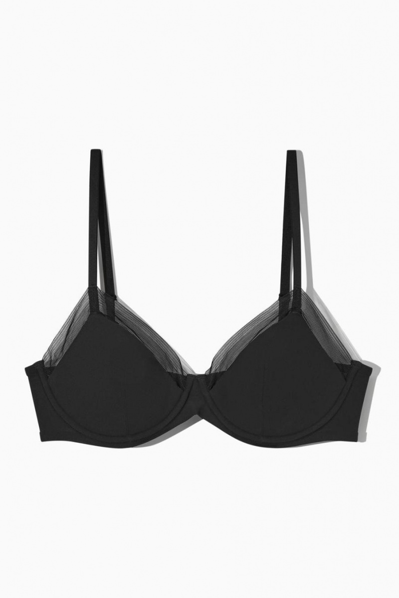 COS Underwired Mesh-panelled Melltartó Női Fekete | LQW-584136