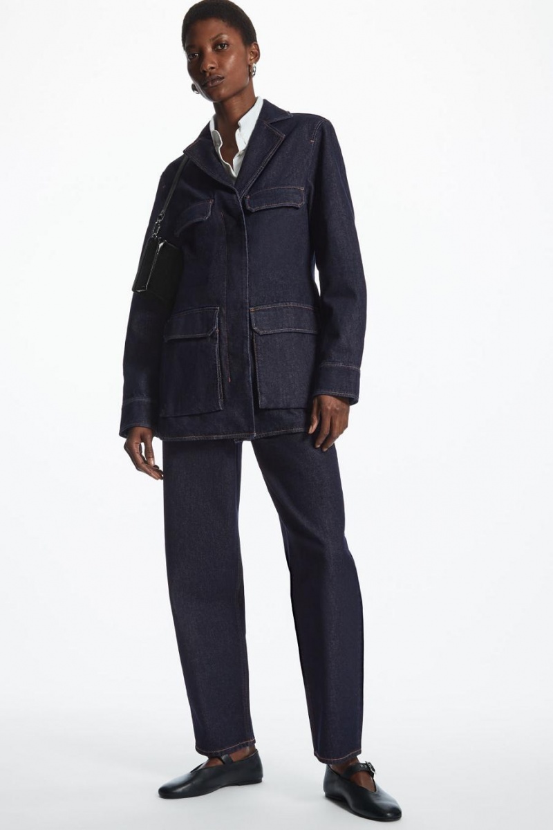 COS Utility-style Denim Kabát Női Sötétkék | DLS-706214