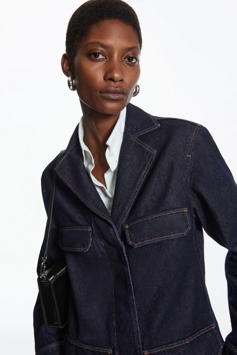 COS Utility-style Denim Kabát Női Sötétkék | DLS-706214