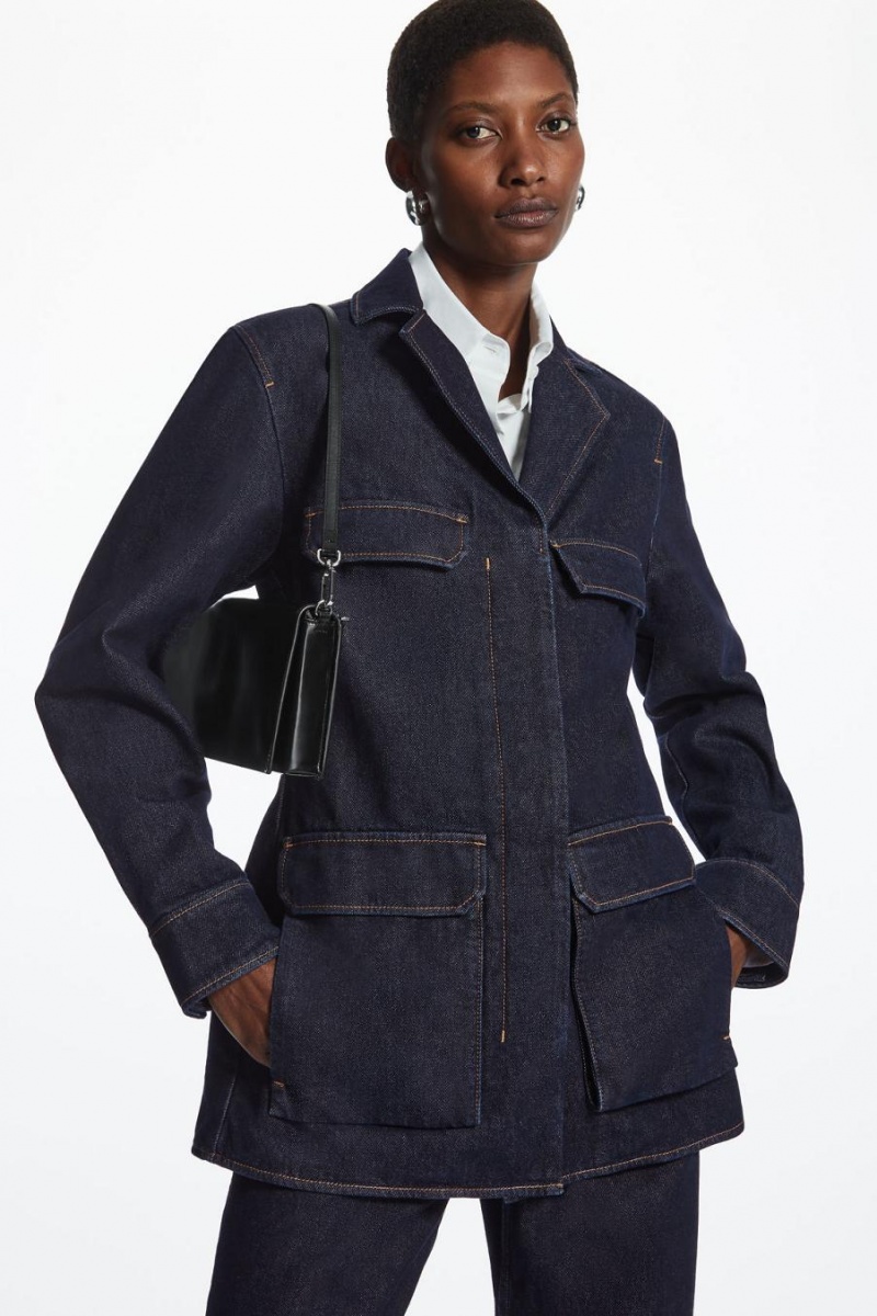 COS Utility-style Denim Kabát Női Sötétkék | DLS-706214