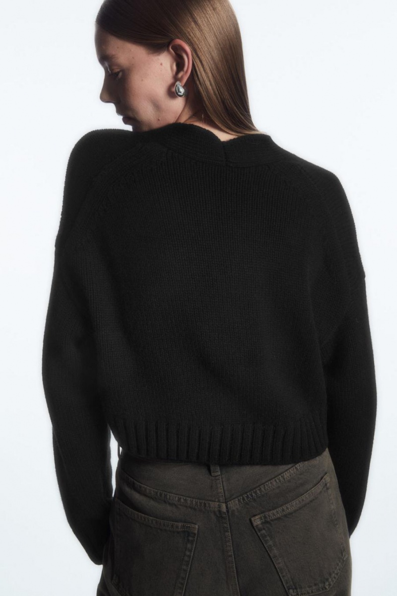COS Vaskos Cropped Cashmere-blend Kardigán Női Fekete | YXQ-346715