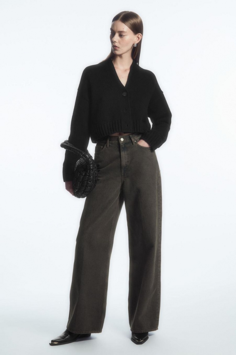 COS Vaskos Cropped Cashmere-blend Kardigán Női Fekete | YXQ-346715