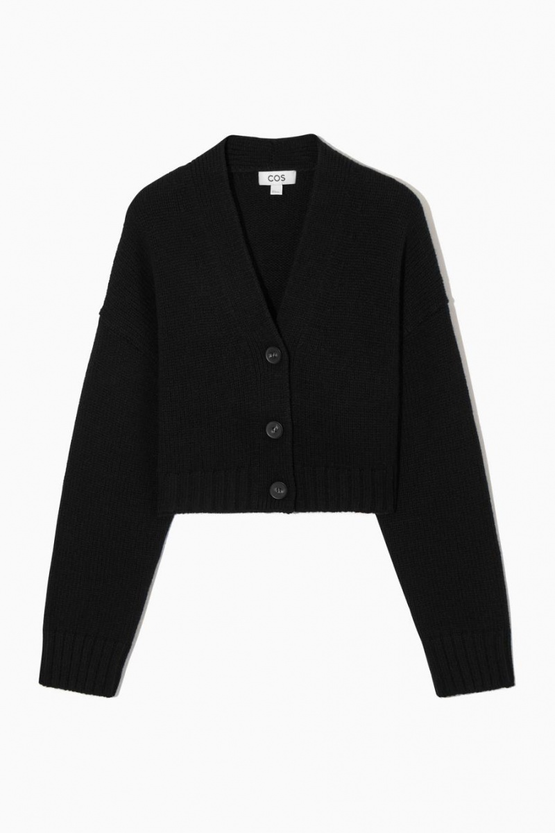 COS Vaskos Cropped Cashmere-blend Kardigán Női Fekete | YXQ-346715