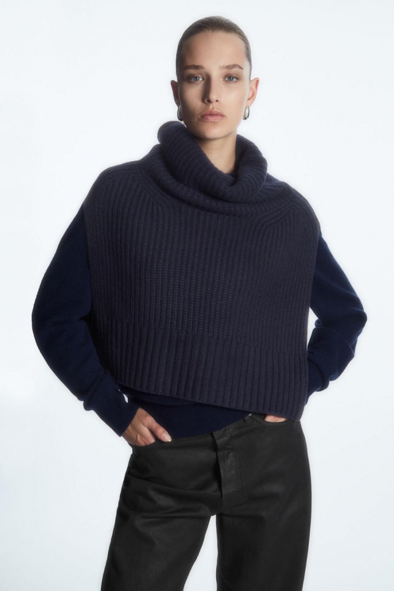 COS Vaskos Pure Cashmere Open-side Mellény Női Sötétkék | HXM-673258