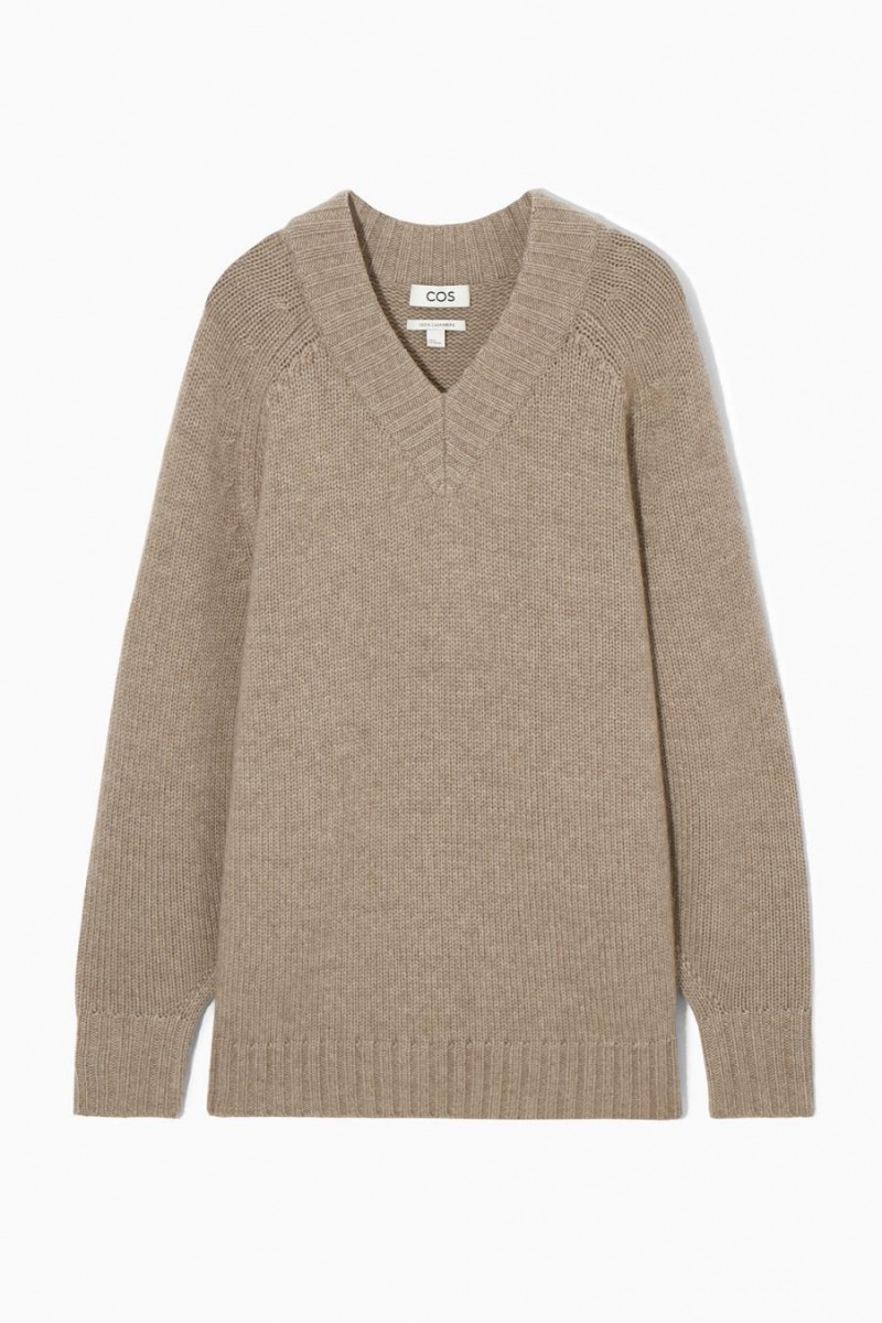 COS Vaskos Pure Cashmere V-neck Jumpers Női Bézs | FBZ-536701