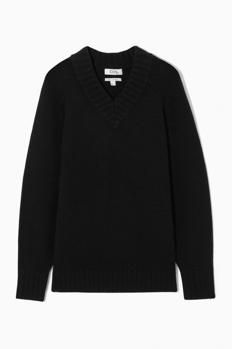 COS Vaskos Pure Cashmere V-neck Jumpers Női Fekete | OIK-540912