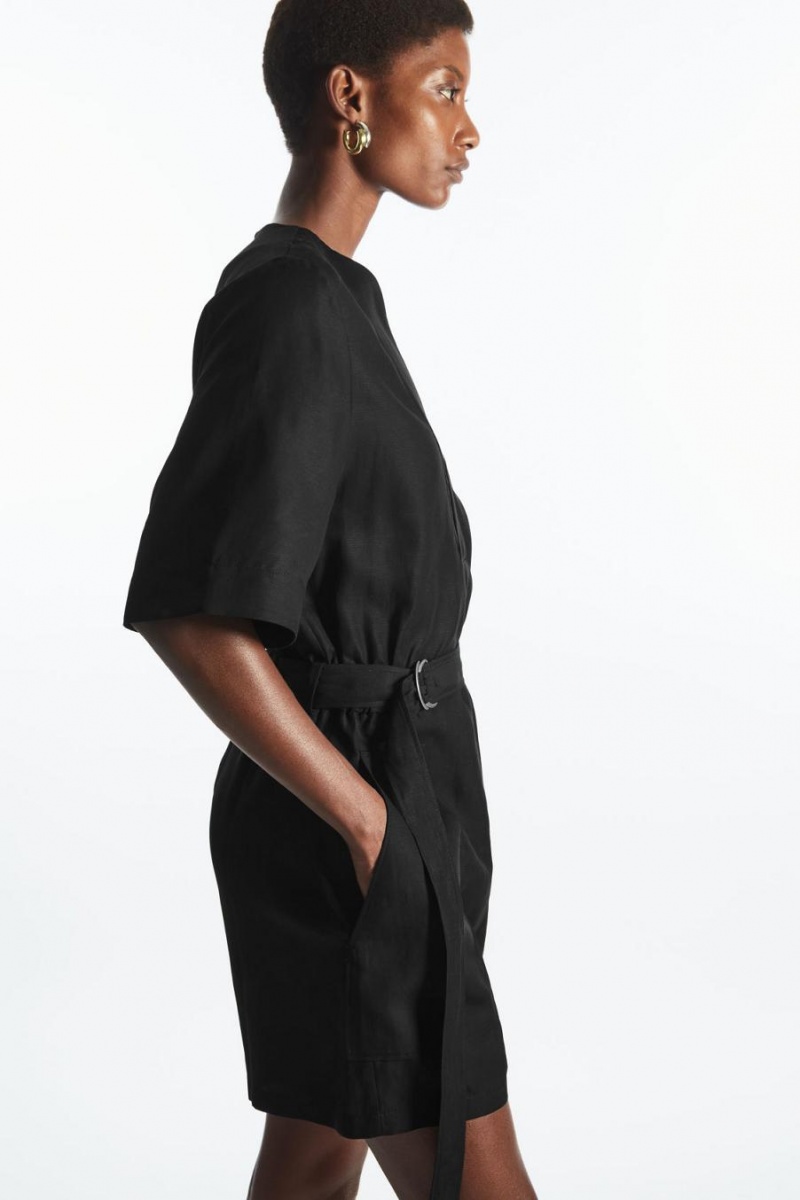 COS V-neck Belted Játszóruhák Női Fekete | PEJ-417538
