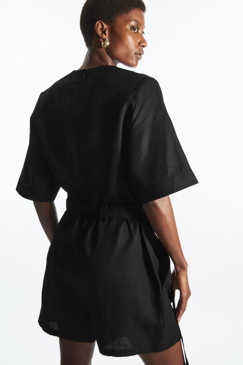 COS V-neck Belted Játszóruhák Női Fekete | PEJ-417538