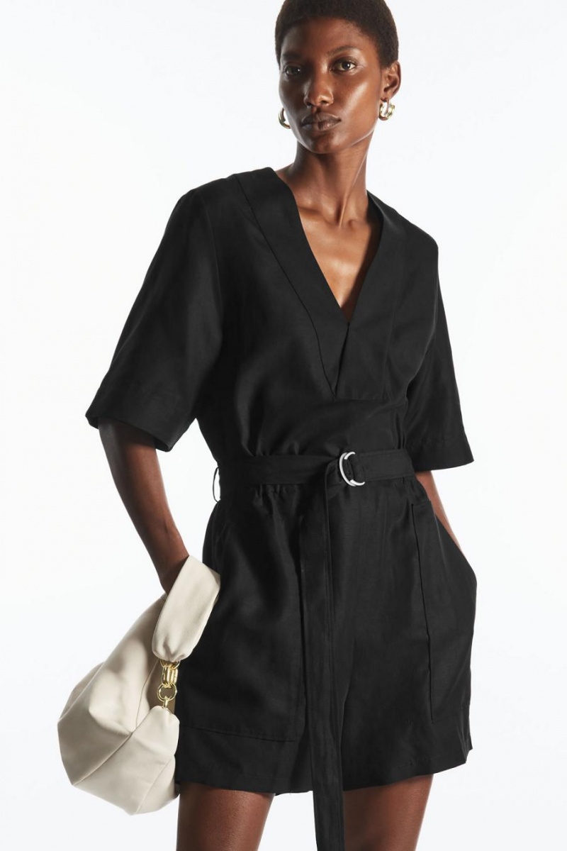COS V-neck Belted Játszóruhák Női Fekete | PEJ-417538