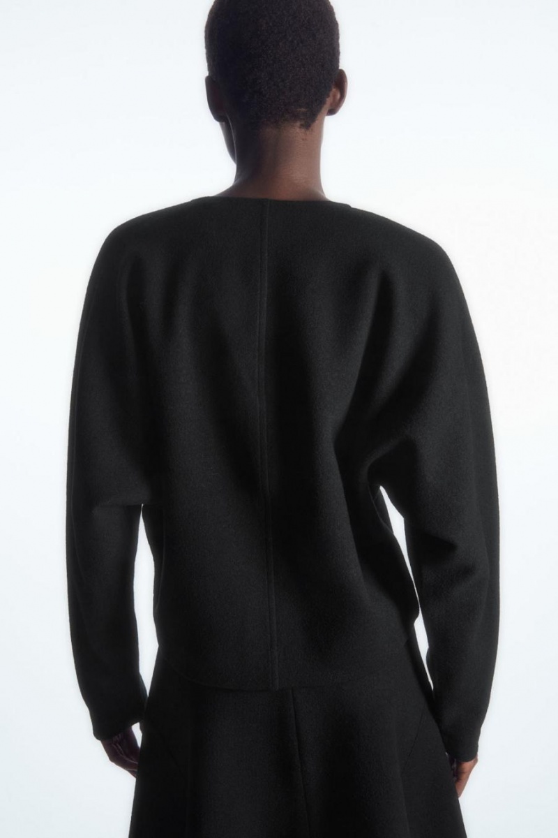 COS V-neck Boiled-wool Jumpers Női Fekete | LMQ-523167