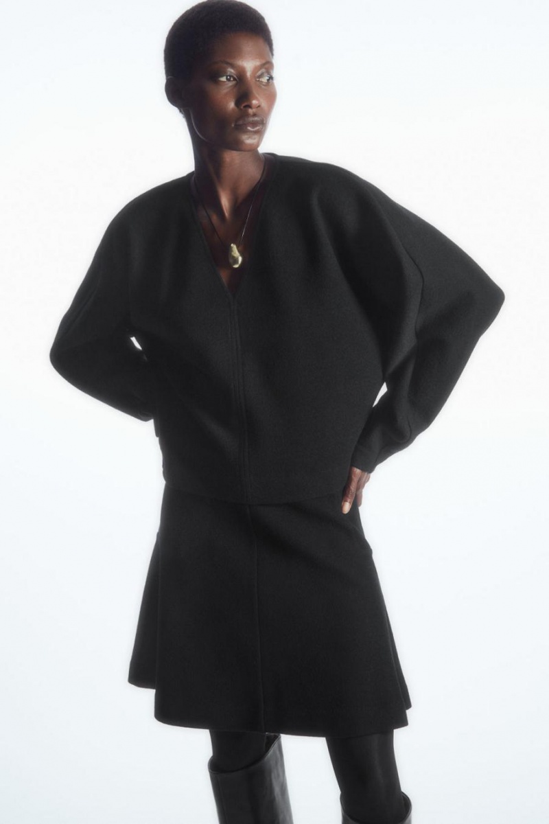 COS V-neck Boiled-wool Jumpers Női Fekete | LMQ-523167