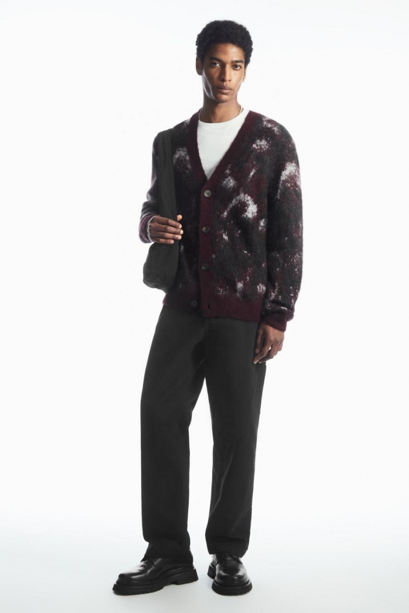 COS V-neck Brushed Mohair-blend Kardigán Férfi Bordó Fekete | HTD-374198
