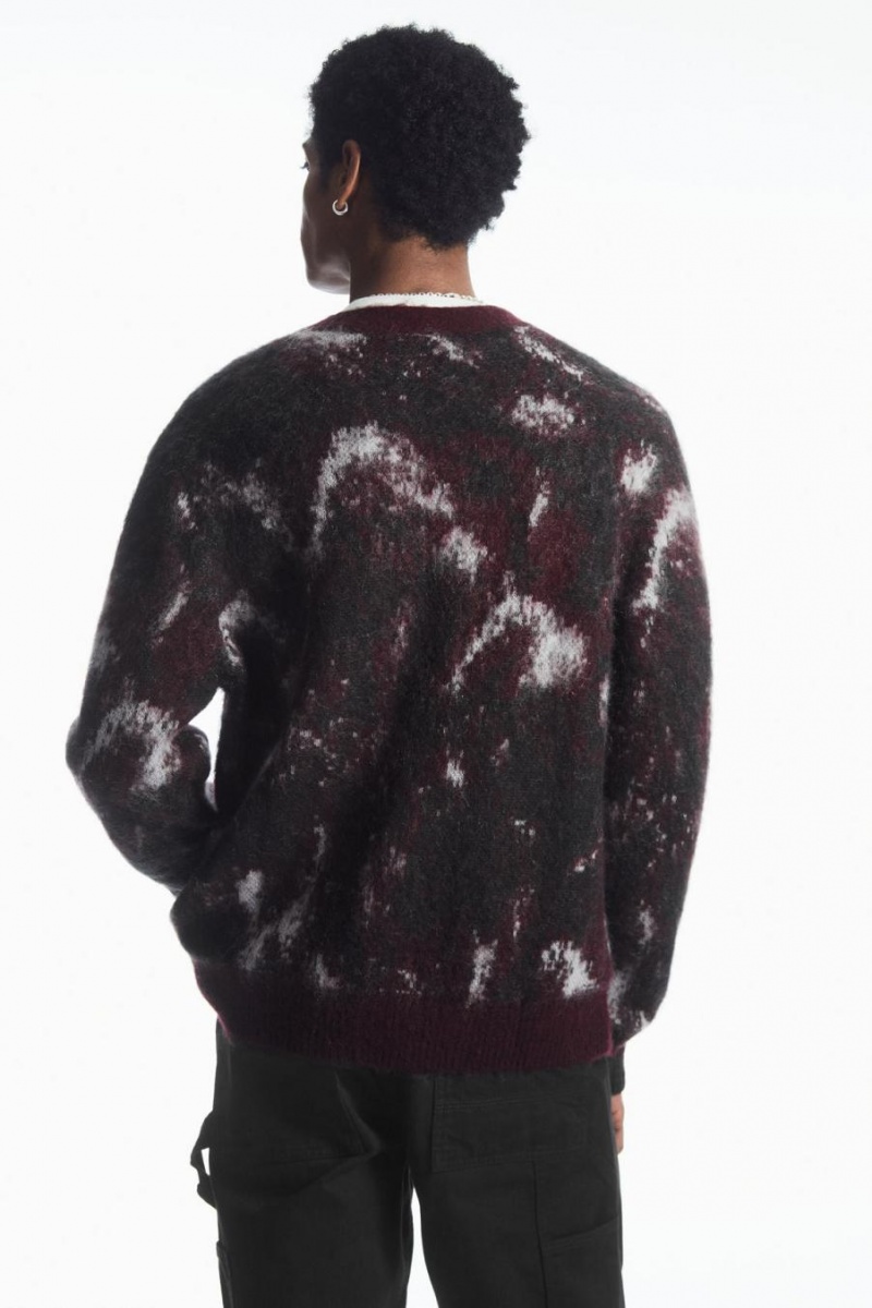 COS V-neck Brushed Mohair-blend Kardigán Férfi Bordó Fekete | HTD-374198