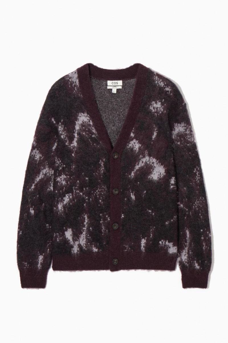 COS V-neck Brushed Mohair-blend Kardigán Férfi Bordó Fekete | HTD-374198