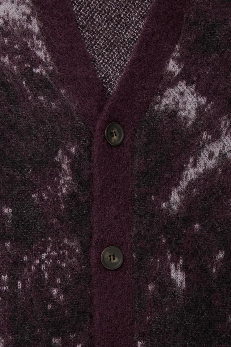 COS V-neck Brushed Mohair-blend Kardigán Férfi Bordó Fekete | HTD-374198