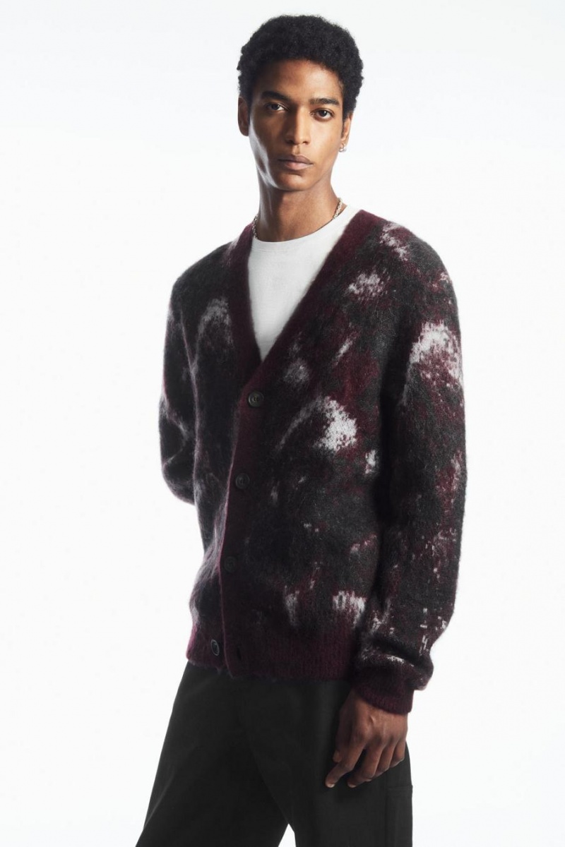 COS V-neck Brushed Mohair-blend Kardigán Férfi Bordó Fekete | HTD-374198