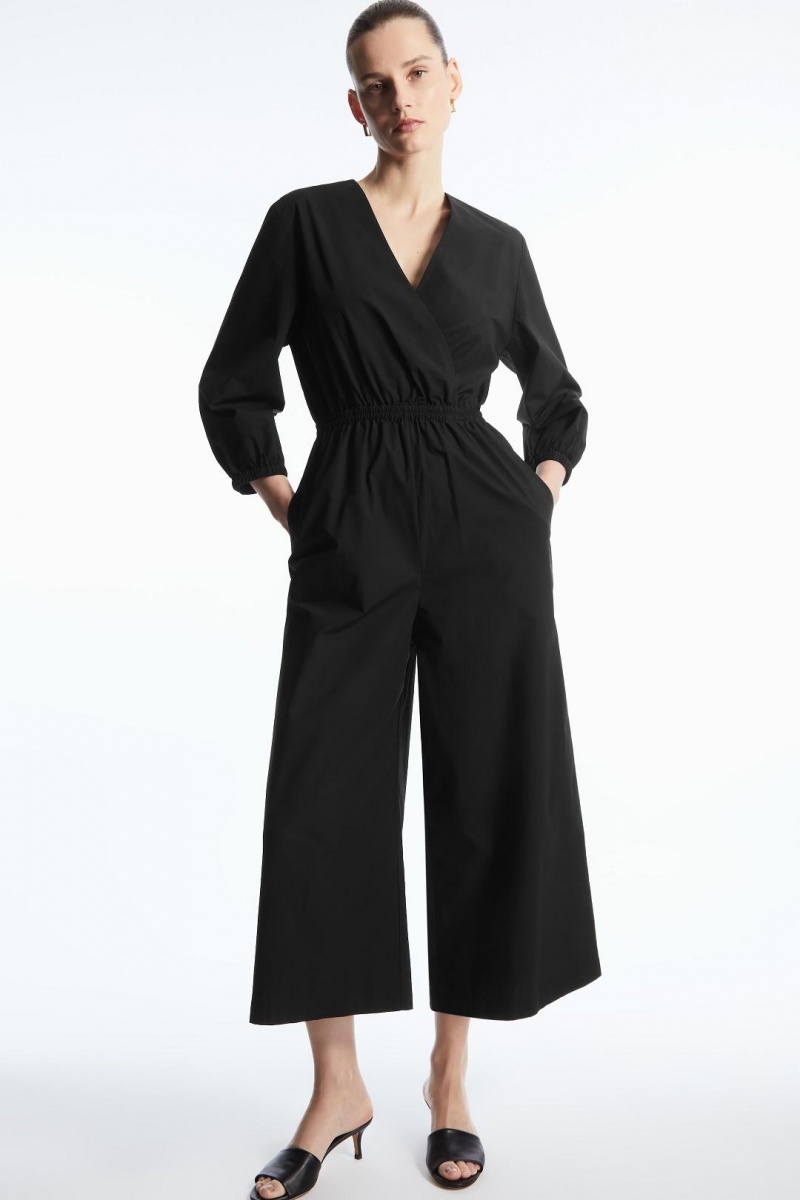 COS V-neck Culotte Jumpsuit Női Fekete | CME-713248