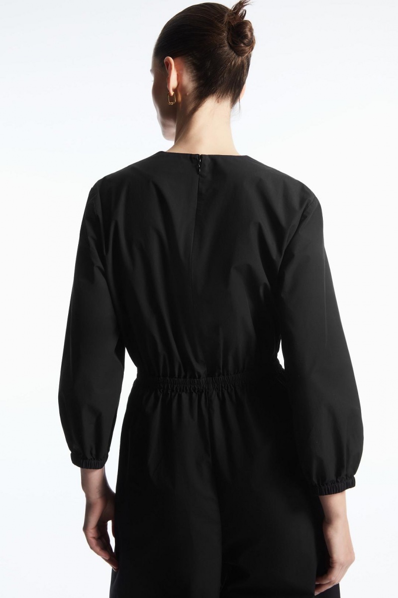 COS V-neck Culotte Jumpsuit Női Fekete | CME-713248