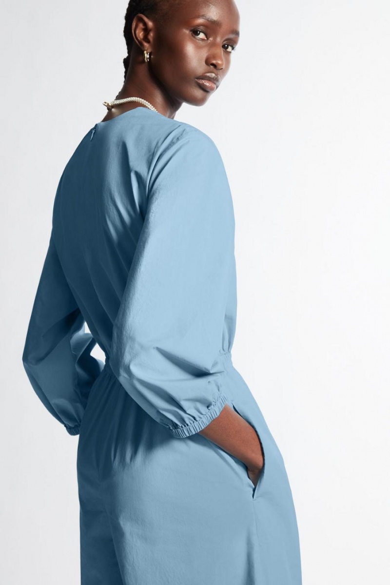 COS V-neck Culotte Jumpsuit Női Világos Kék | ULR-386421