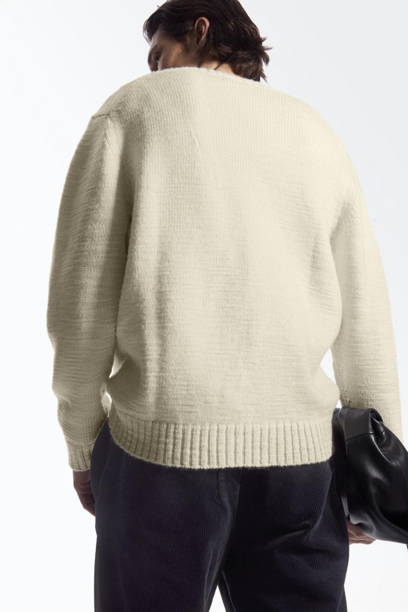 COS V-neck Gyapjú Jumpers Férfi Krém | QEG-329806
