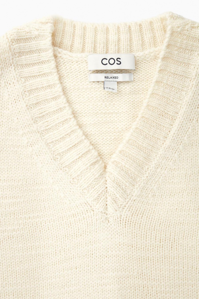 COS V-neck Gyapjú Jumpers Férfi Krém | QEG-329806