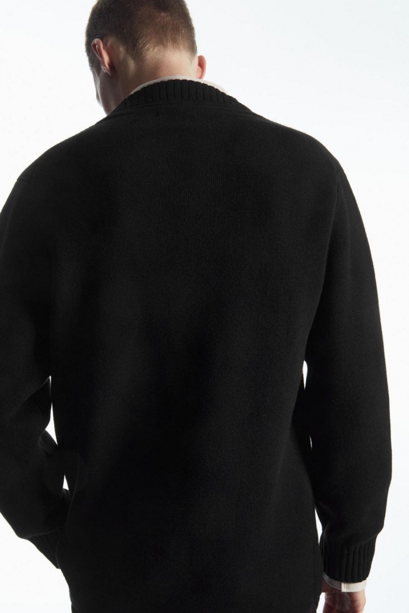 COS V-neck Gyapjú-blend Kardigán Férfi Fekete | XDV-896430