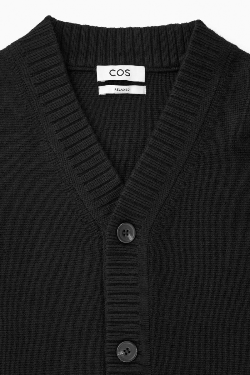 COS V-neck Gyapjú-blend Kardigán Férfi Fekete | XDV-896430