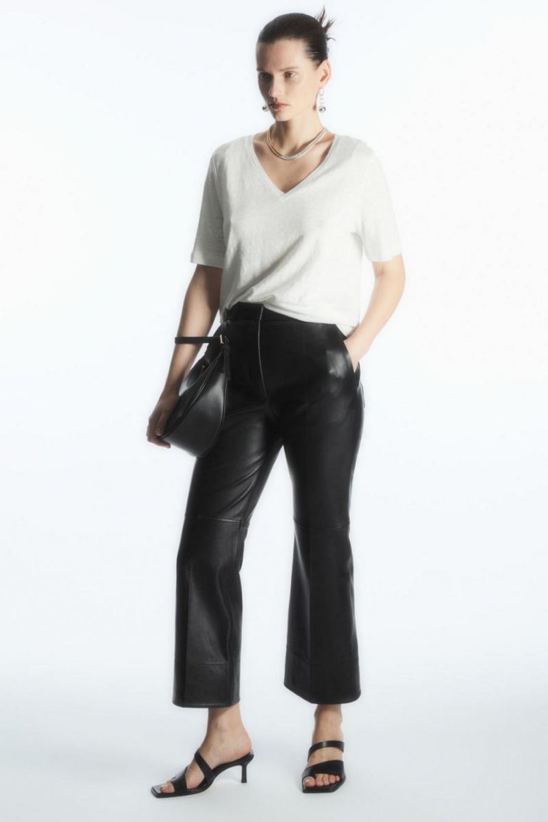COS V-neck Linen Póló Női Fehér | MBX-560837