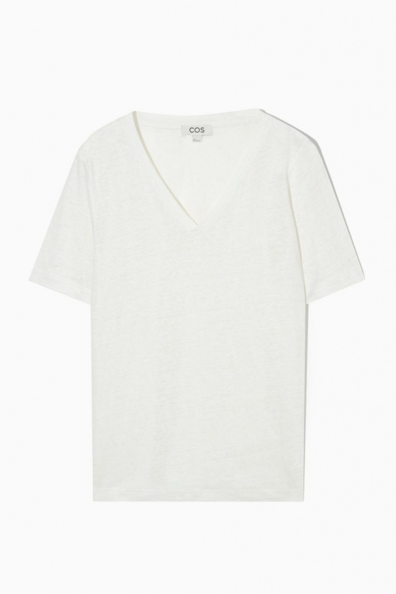 COS V-neck Linen Póló Női Fehér | MBX-560837